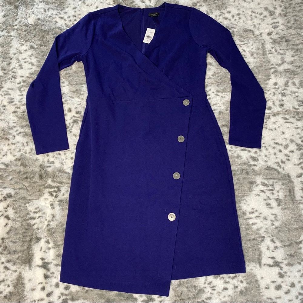 NWT Ann Taylor Factory Button Trim Wrap Blue Dress